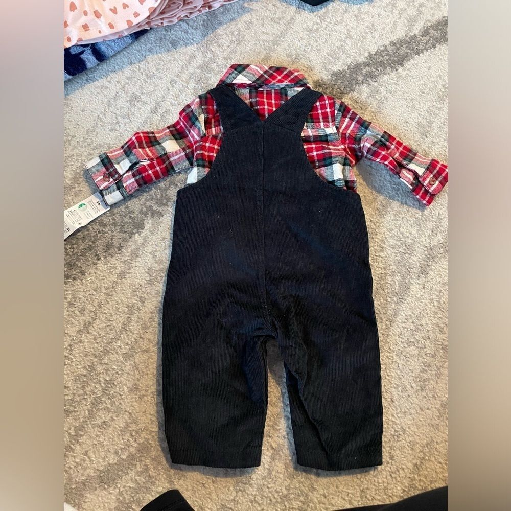 Carters Flannel Shirt/Corduroy Overalls NWT size 3M - Picture 4 of 5